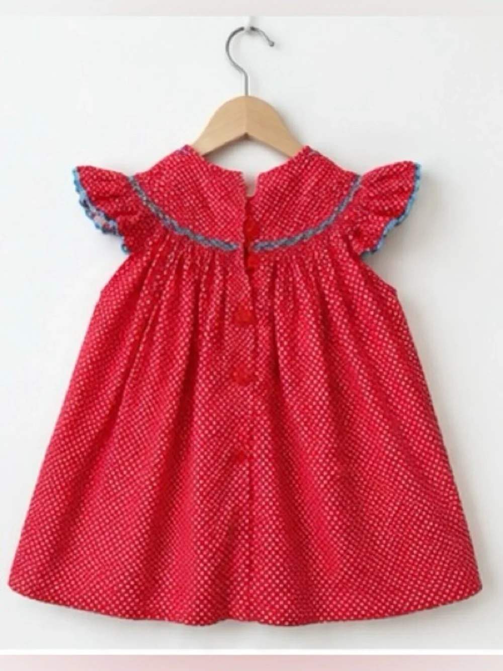 Hand Smocked Starfish Dress Girls 12-18M Red Polka Dot Boutique Patriotic Beach